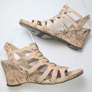 Naturalizer N9 Strappy Wedge Cork & Beige Sandals Womens Size 9.5 W